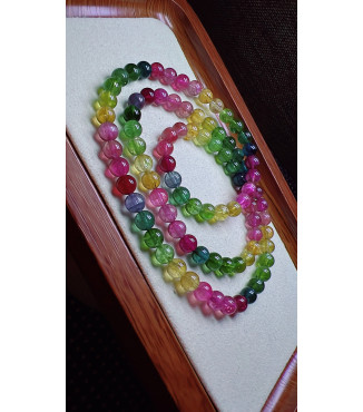 224F10 exquisite rainbow tourmaline three circle bracelet, size about 6.3mm, weight 35