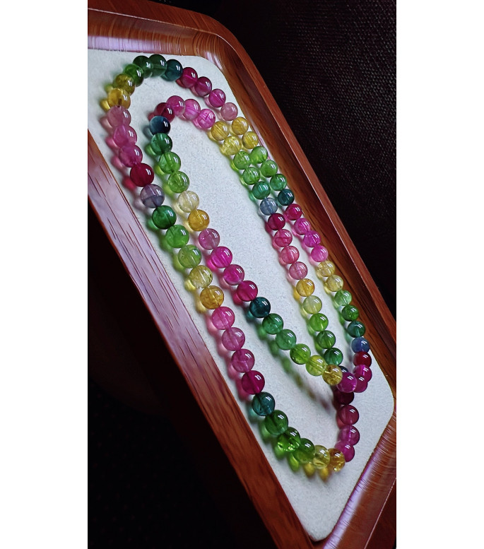 224F10 exquisite rainbow tourmaline three circle bracelet, size about 6.3mm, weight 35