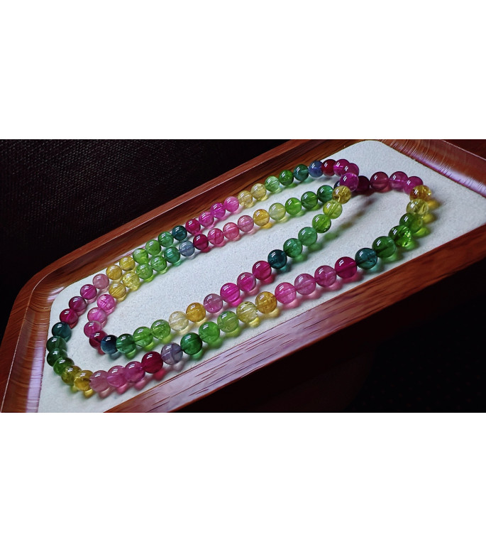 224F10 exquisite rainbow tourmaline three circle bracelet, size about 6.3mm, weight 35