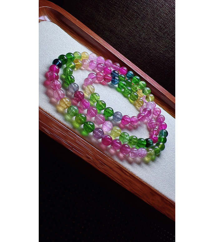 224F9 exquisite rainbow tourmaline three circle bracelet, size about 6.5mm, weight 38.1