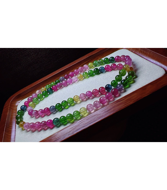 224F9 exquisite rainbow tourmaline three circle bracelet, size about 6.5mm, weight 38.1