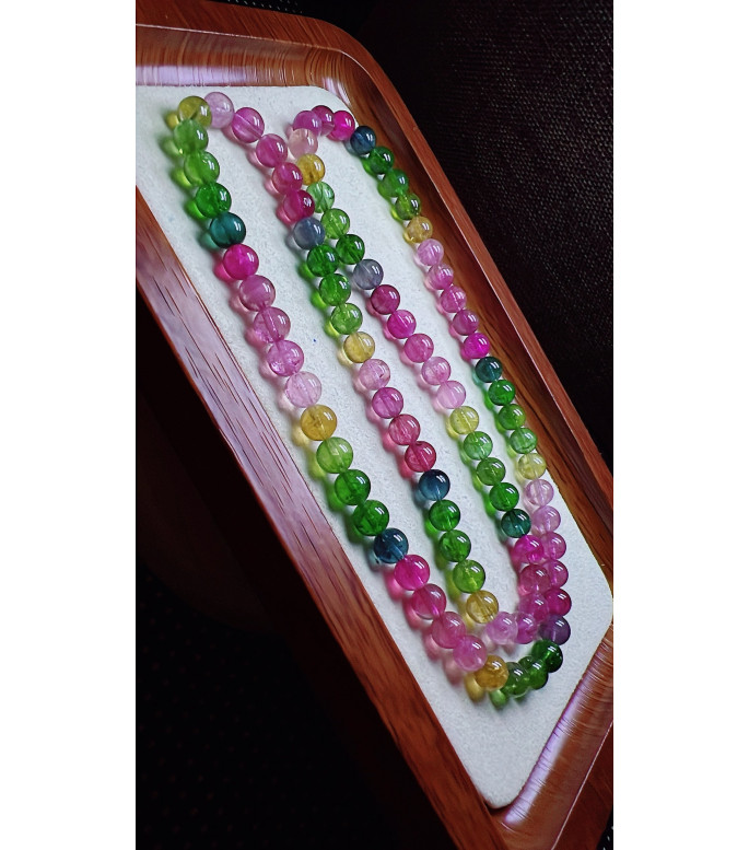 224F9 exquisite rainbow tourmaline three circle bracelet, size about 6.5mm, weight 38.1