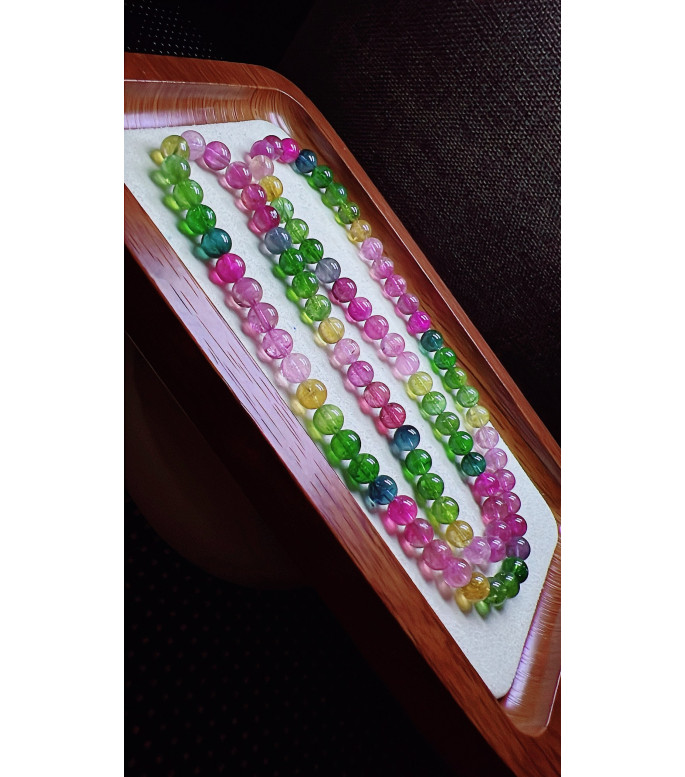 224F9 exquisite rainbow tourmaline three circle bracelet, size about 6.5mm, weight 38.1