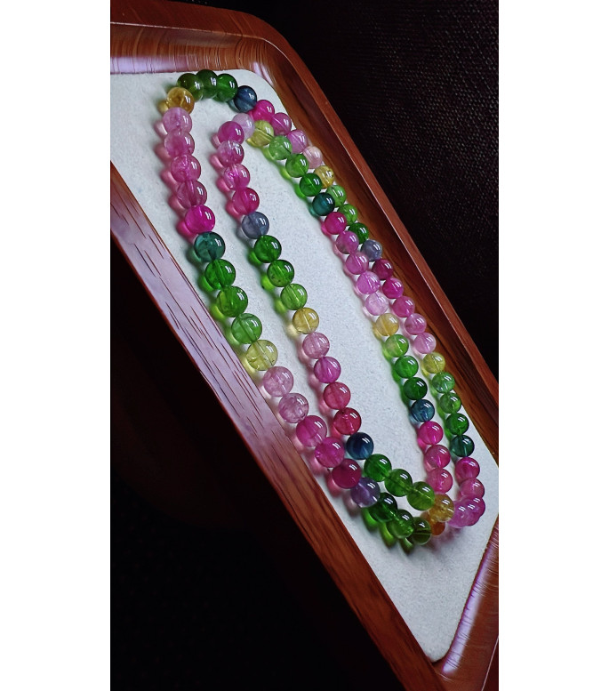 224F9 exquisite rainbow tourmaline three circle bracelet, size about 6.5mm, weight 38.1