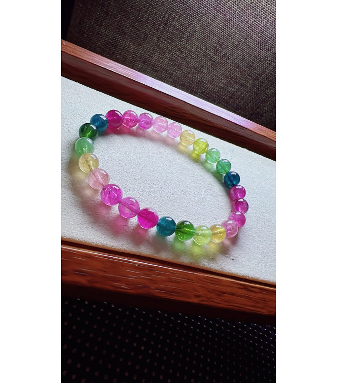 224F6 exquisite rainbow tourmaline bracelet, size about 7mm, weight 15.2 grams, crystal
