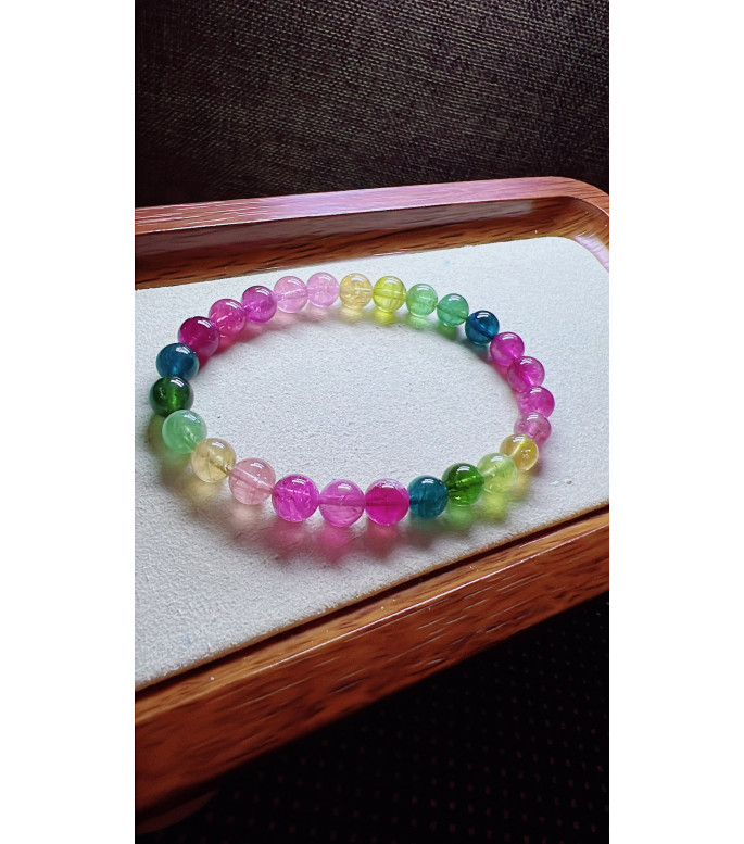 224F6 exquisite rainbow tourmaline bracelet, size about 7mm, weight 15.2 grams, crystal