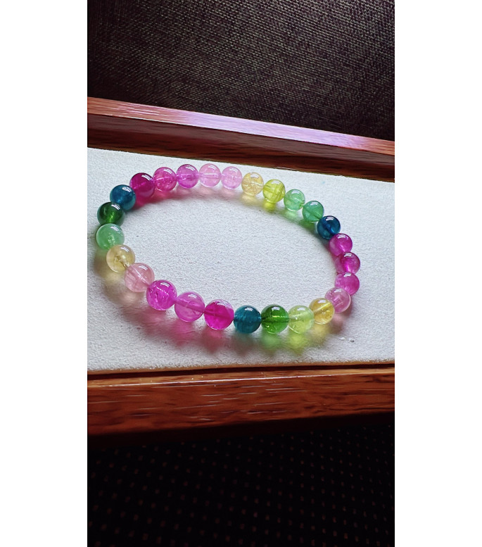 224F6 exquisite rainbow tourmaline bracelet, size about 7mm, weight 15.2 grams, crystal