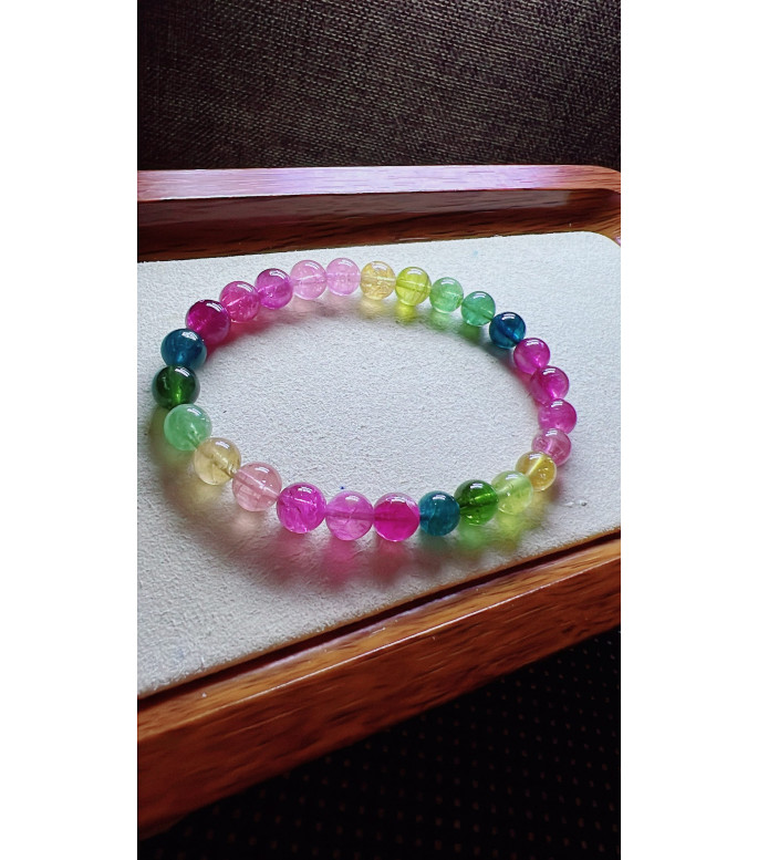 224F6 exquisite rainbow tourmaline bracelet, size about 7mm, weight 15.2 grams, crystal