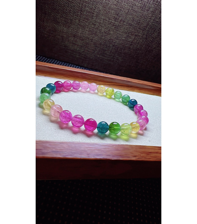 224F6 exquisite rainbow tourmaline bracelet, size about 7mm, weight 15.2 grams, crystal