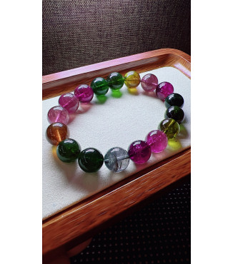 224F5 exquisite rainbow tourmaline bracelet, size about 12mm, weight 48.7g, crystal