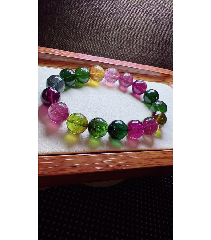 224F5 exquisite rainbow tourmaline bracelet, size about 12mm, weight 48.7g, crystal