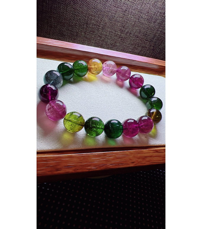 224F5 exquisite rainbow tourmaline bracelet, size about 12mm, weight 48.7g, crystal