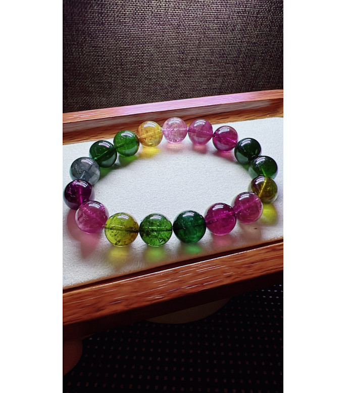 224F5 exquisite rainbow tourmaline bracelet, size about 12mm, weight 48.7g, crystal