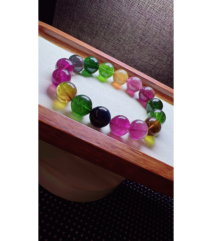 224F4 exquisite rainbow tourmaline bracelet, specification about 12.5mm, weight 50.5g