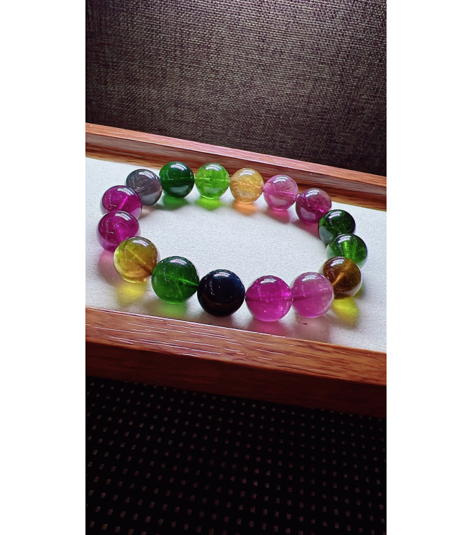 224F4 exquisite rainbow tourmaline bracelet, specification about 12.5mm, weight 50.5g