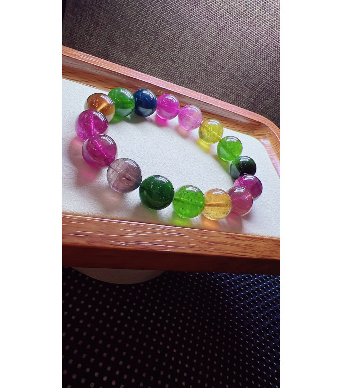 224F4 exquisite rainbow tourmaline bracelet, specification about 12.5mm, weight 50.5g