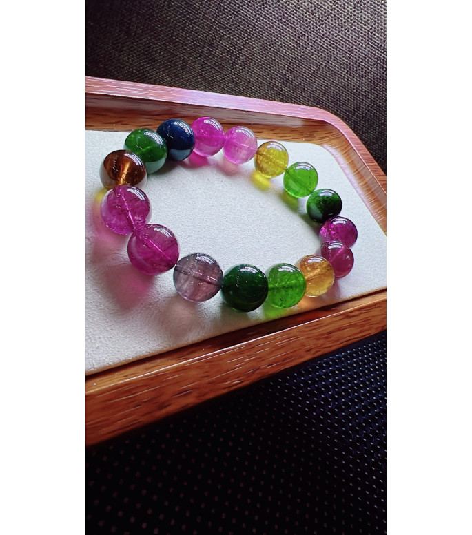 224F4 exquisite rainbow tourmaline bracelet, specification about 12.5mm, weight 50.5g