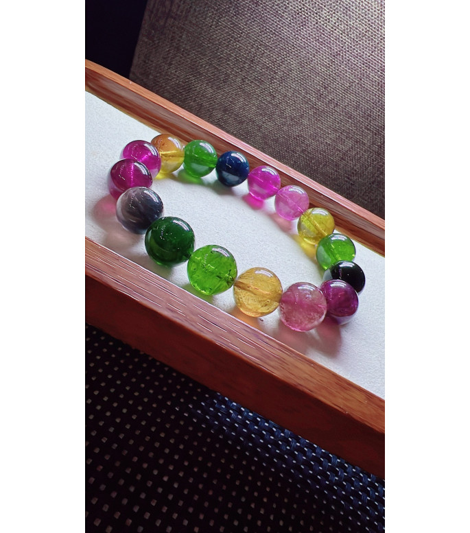224F4 exquisite rainbow tourmaline bracelet, specification about 12.5mm, weight 50.5g