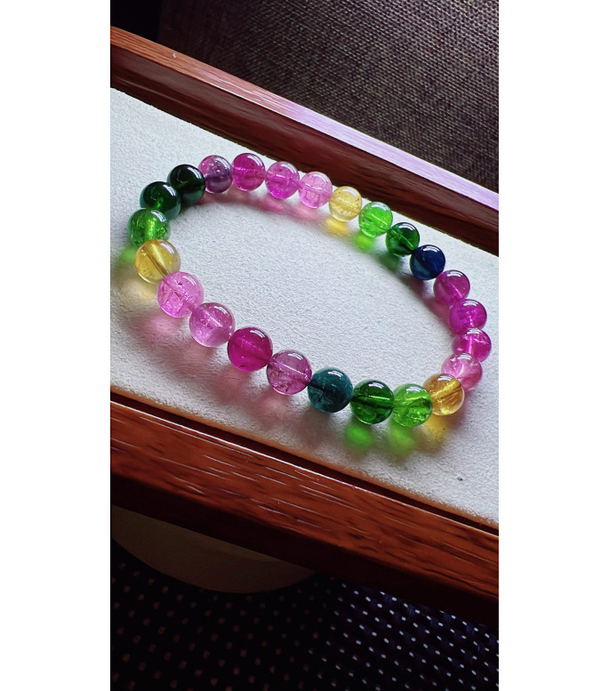 224F3 exquisite rainbow tourmaline bracelet, size about 7.7mm, weight 17.9g, crystal