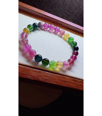 224F2 exquisite rainbow tourmaline bracelet, size about 7.8mm, weight 18.3g, crystal