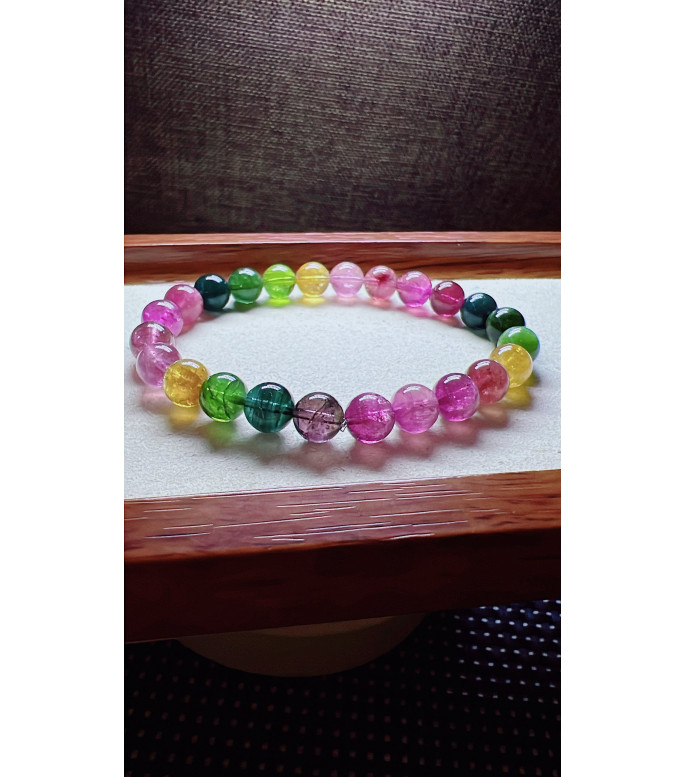 224F2 exquisite rainbow tourmaline bracelet, size about 7.8mm, weight 18.3g, crystal