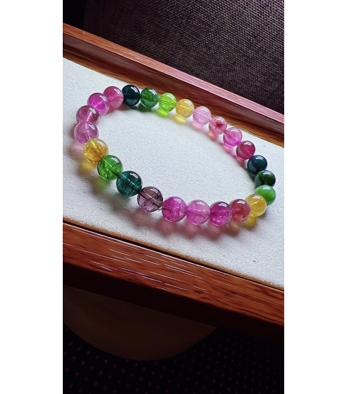 224F2 exquisite rainbow tourmaline bracelet, size about 7.8mm, weight 18.3g, crystal