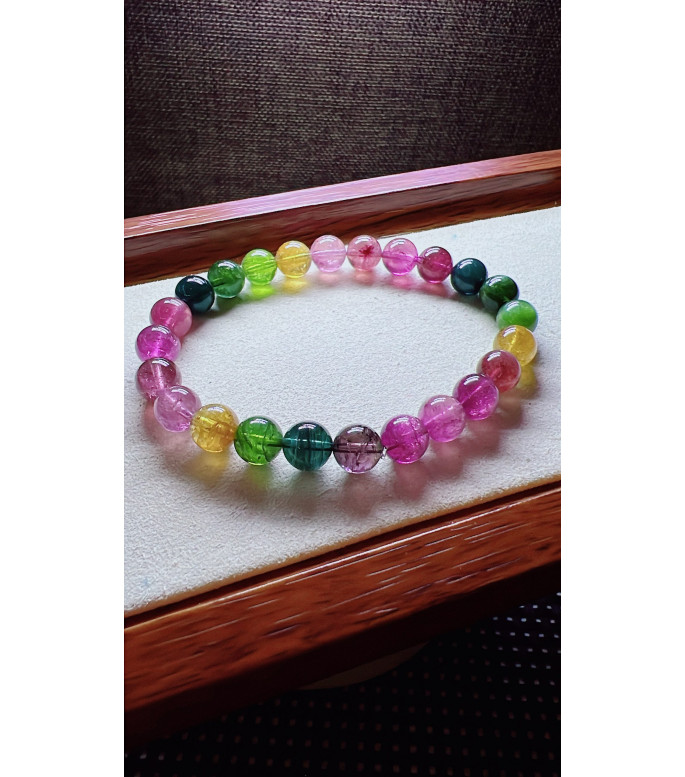 224F2 exquisite rainbow tourmaline bracelet, size about 7.8mm, weight 18.3g, crystal