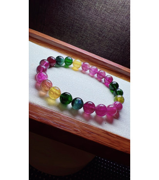 224F1 exquisite rainbow tourmaline bracelet, specification about 8.5mm, weight 21.8g