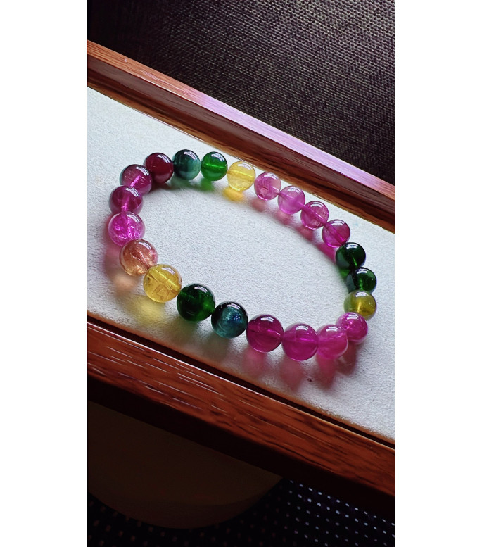 224F1 exquisite rainbow tourmaline bracelet, specification about 8.5mm, weight 21.8g