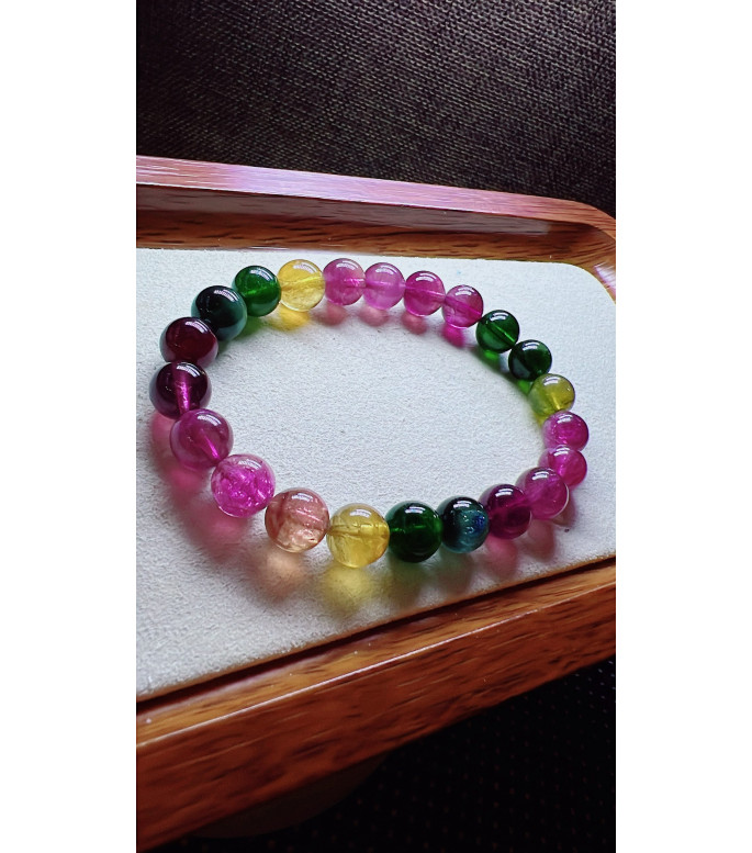 224F1 exquisite rainbow tourmaline bracelet, specification about 8.5mm, weight 21.8g