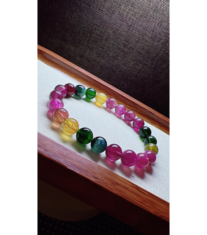 224F1 exquisite rainbow tourmaline bracelet, specification about 8.5mm, weight 21.8g