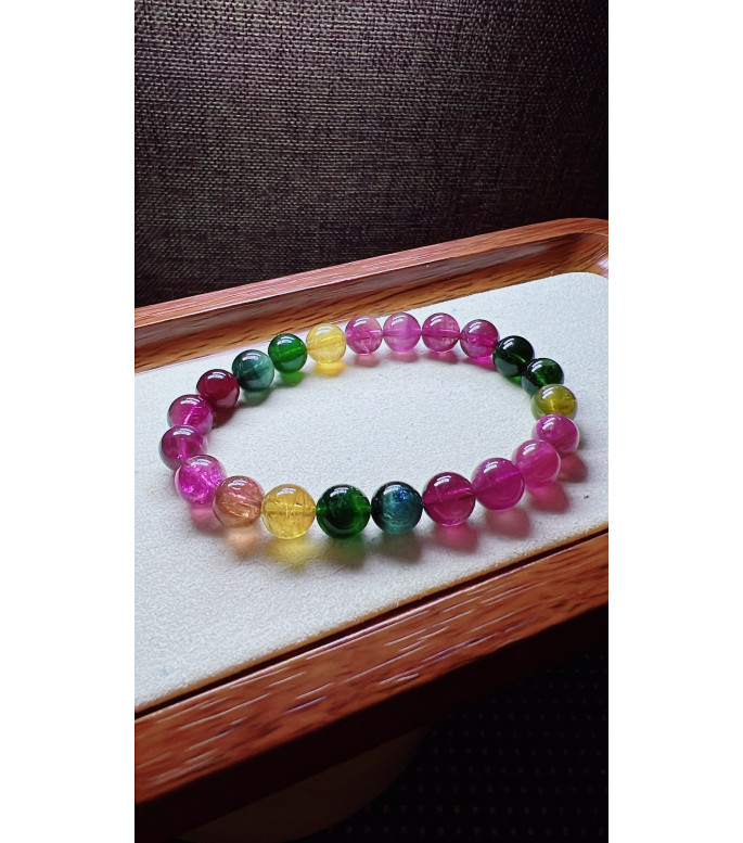 224F1 exquisite rainbow tourmaline bracelet, specification about 8.5mm, weight 21.8g