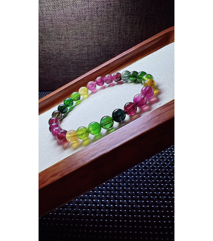 222F12 exquisite rainbow tourmaline bracelet, size about 7mm, weight 14.6g, crystal