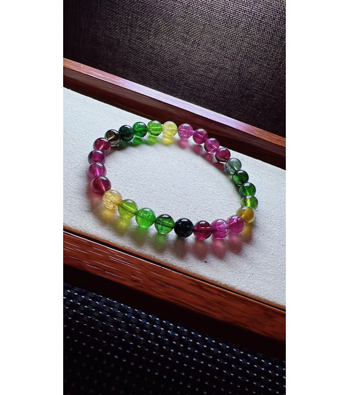 222F12 exquisite rainbow tourmaline bracelet, size about 7mm, weight 14.6g, crystal