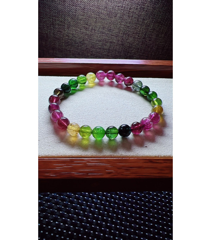 222F12 exquisite rainbow tourmaline bracelet, size about 7mm, weight 14.6g, crystal