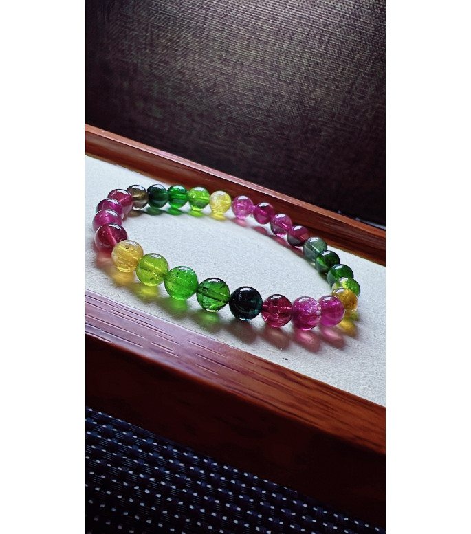 222F12 exquisite rainbow tourmaline bracelet, size about 7mm, weight 14.6g, crystal