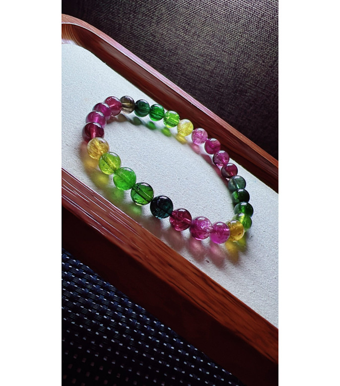222F12 exquisite rainbow tourmaline bracelet, size about 7mm, weight 14.6g, crystal