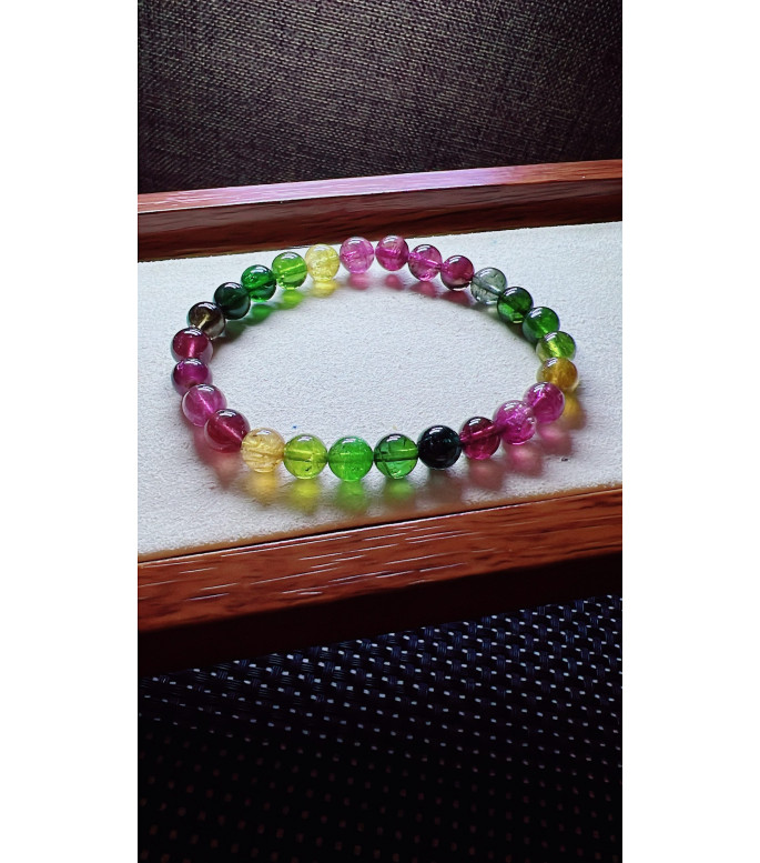 222F12 exquisite rainbow tourmaline bracelet, size about 7mm, weight 14.6g, crystal