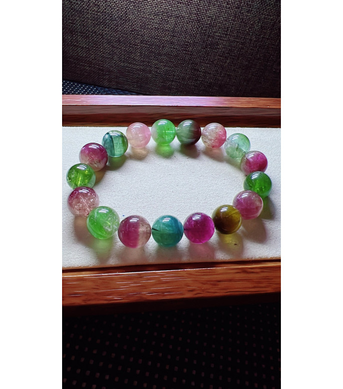 222F10 exquisite watermelon candy tourmaline bracelet, size about 11.5mm, weight 43.2 222F10 exquisite watermelon candy tourmaline bracelet, size about 11.5mm, weight 43.2