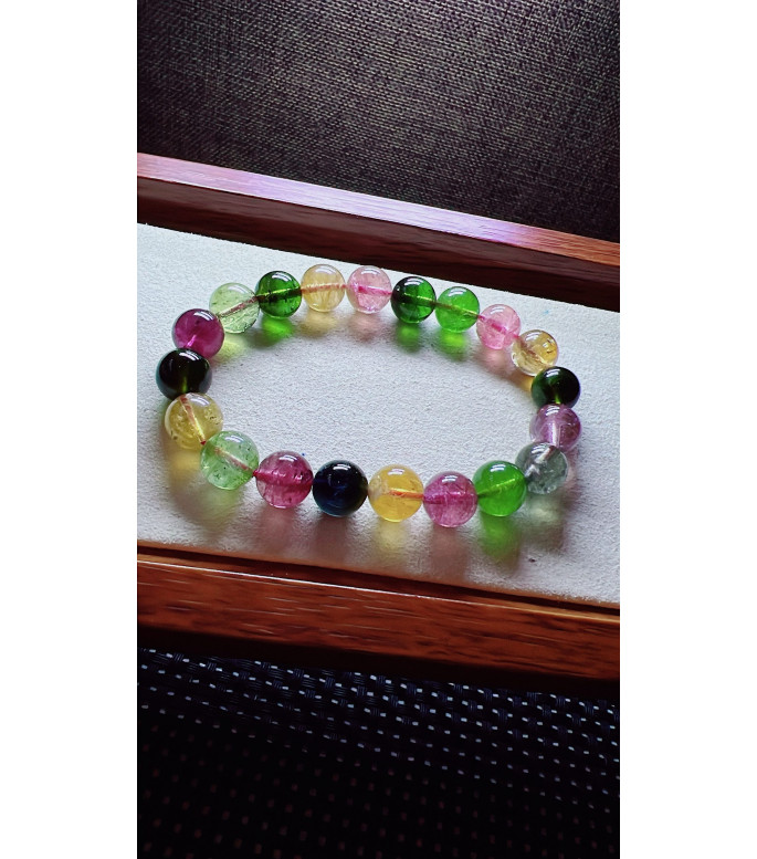 222F9 exquisite candy tourmaline bracelet, size about 9.5mm, weight 27.9g, crystal