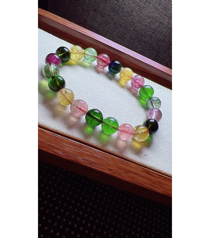 222F9 exquisite candy tourmaline bracelet, size about 9.5mm, weight 27.9g, crystal