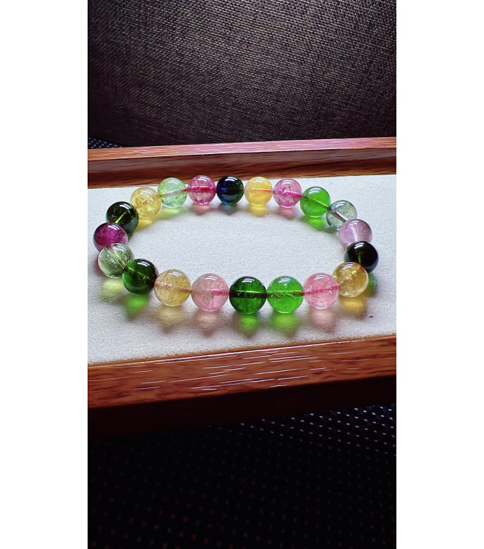 222F9 exquisite candy tourmaline bracelet, size about 9.5mm, weight 27.9g, crystal