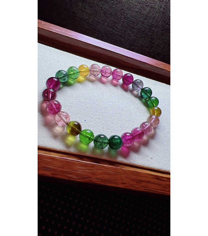 222F8 exquisite rainbow tourmaline bracelet, specification about 8mm, weight 19 grams