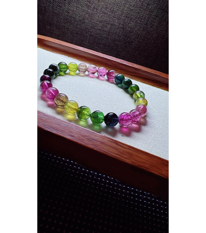 222F7 exquisite rainbow tourmaline bracelet, specification about 7.5mm, weight 17 grams 222F7 exquisite rainbow tourmaline bracelet, specification about 7.5mm, weight 17 grams