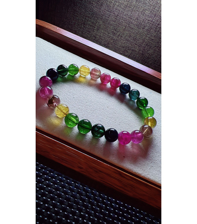222F6 exquisite rainbow tourmaline bracelet, size about 8mm, weight 19.5g, crystal