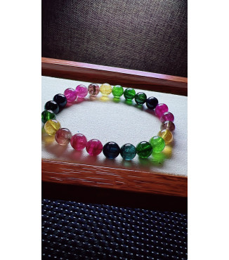 222F6 exquisite rainbow tourmaline bracelet, size about 8mm, weight 19.5g, crystal