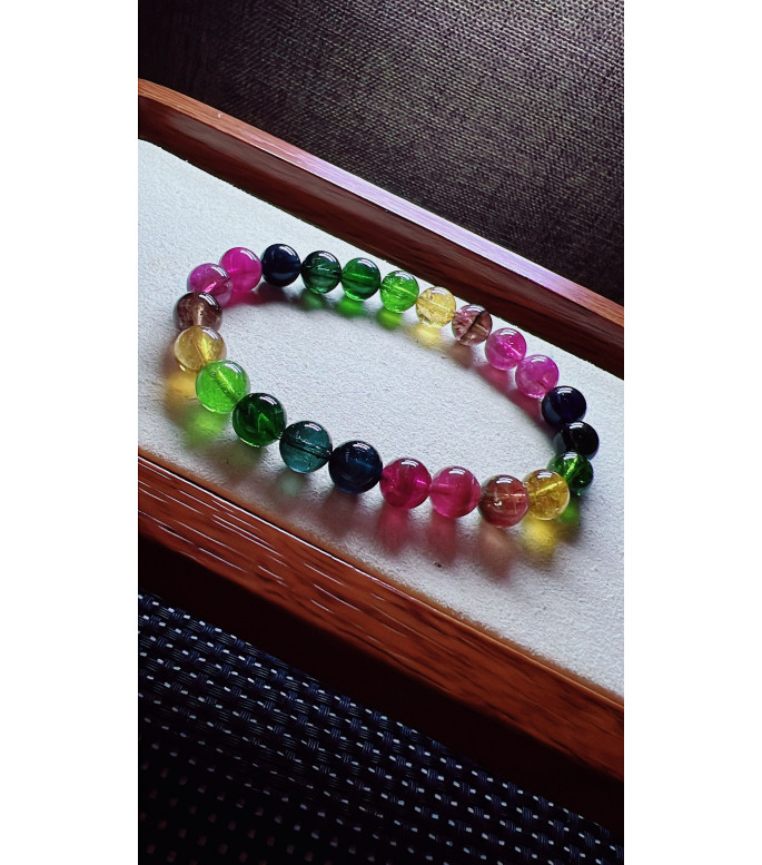 222F6 exquisite rainbow tourmaline bracelet, size about 8mm, weight 19.5g, crystal