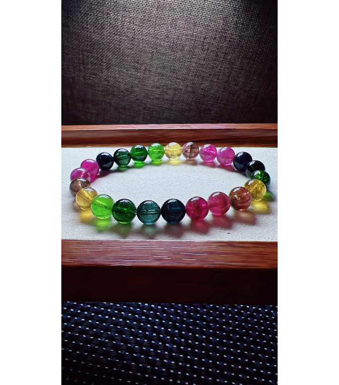 222F6 exquisite rainbow tourmaline bracelet, size about 8mm, weight 19.5g, crystal