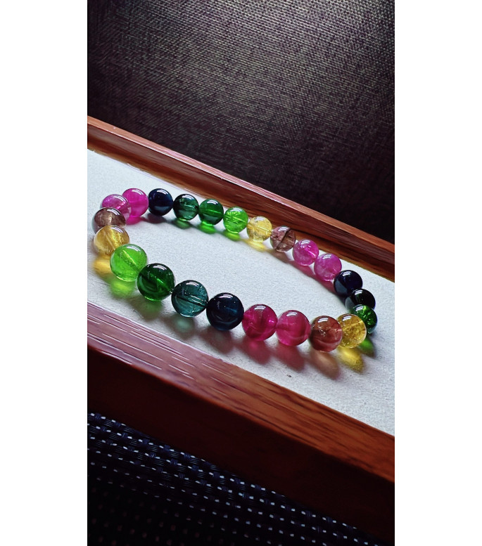 222F6 exquisite rainbow tourmaline bracelet, size about 8mm, weight 19.5g, crystal