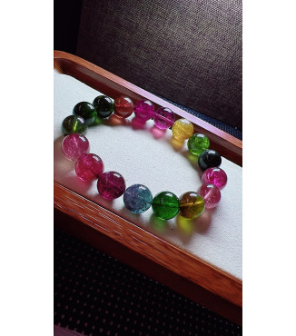 222F5 exquisite rainbow tourmaline bracelet, size about 12mm, weight 53.8g, crystal